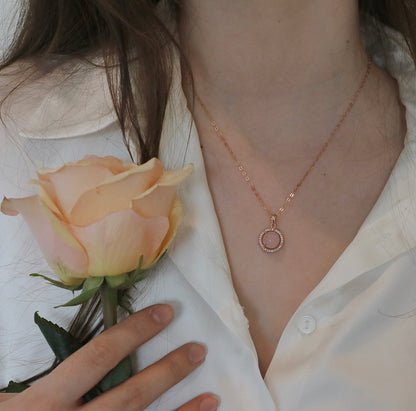 Rose Gold Round FuRong Stone Necklace