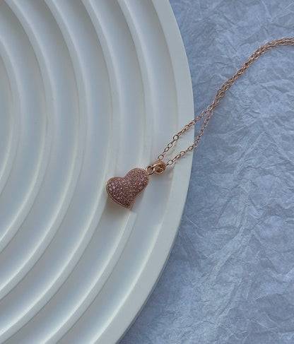 Sparkle Heart Necklace-Rose Gold