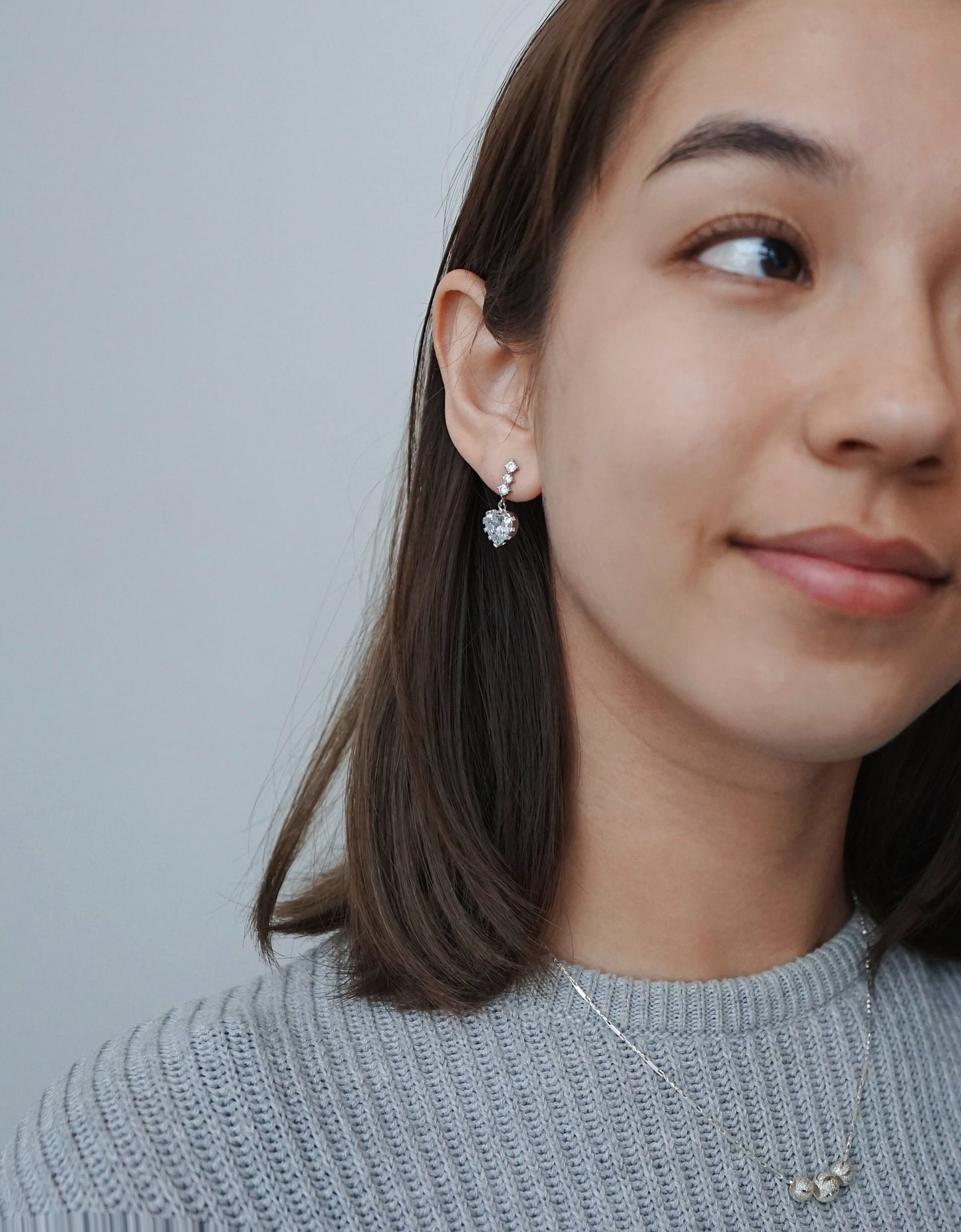 Crystal Heart Ear Rings-White