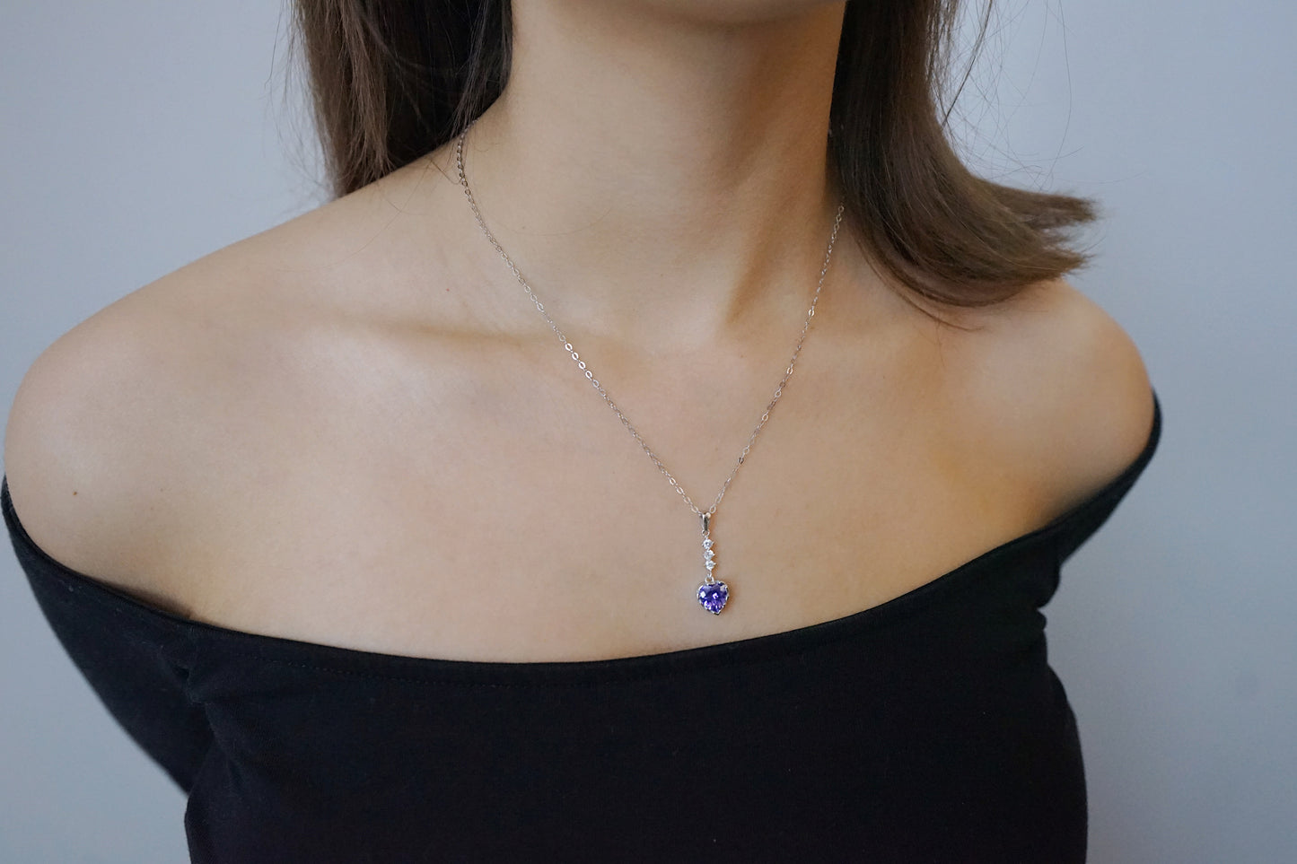 Sparkle Crystal Heart Necklace-Purple