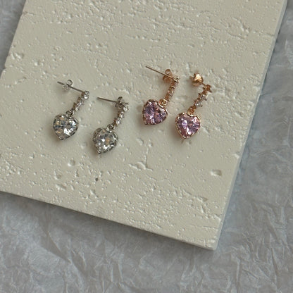 Crystal Heart Ear Rings-Pink