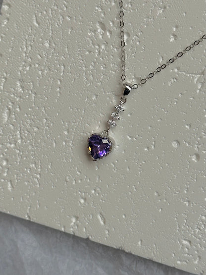 Sparkle Crystal Heart Necklace-Purple