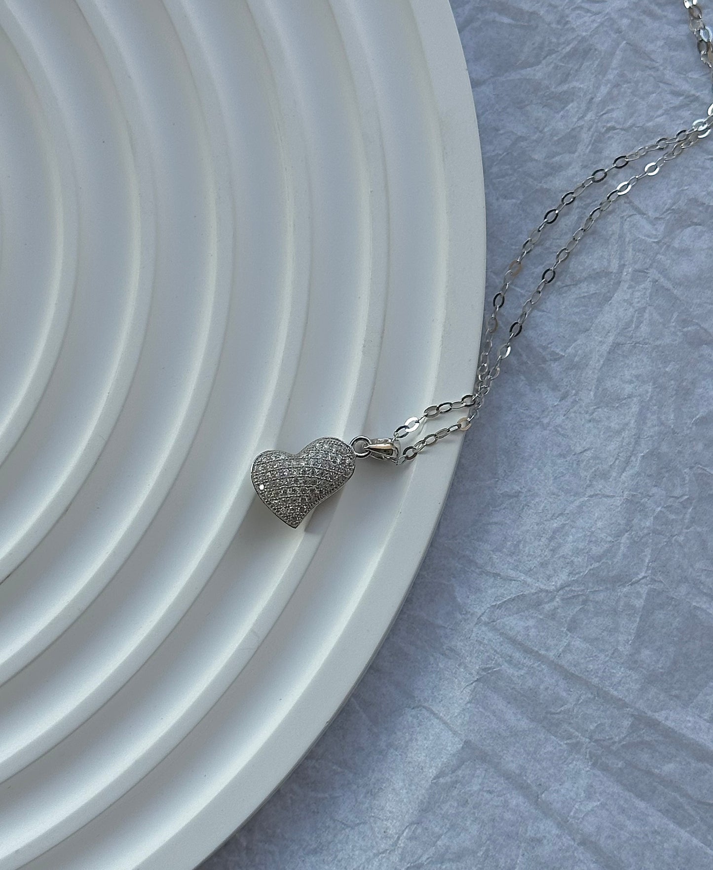 Sparkle Heart Necklace-Silver